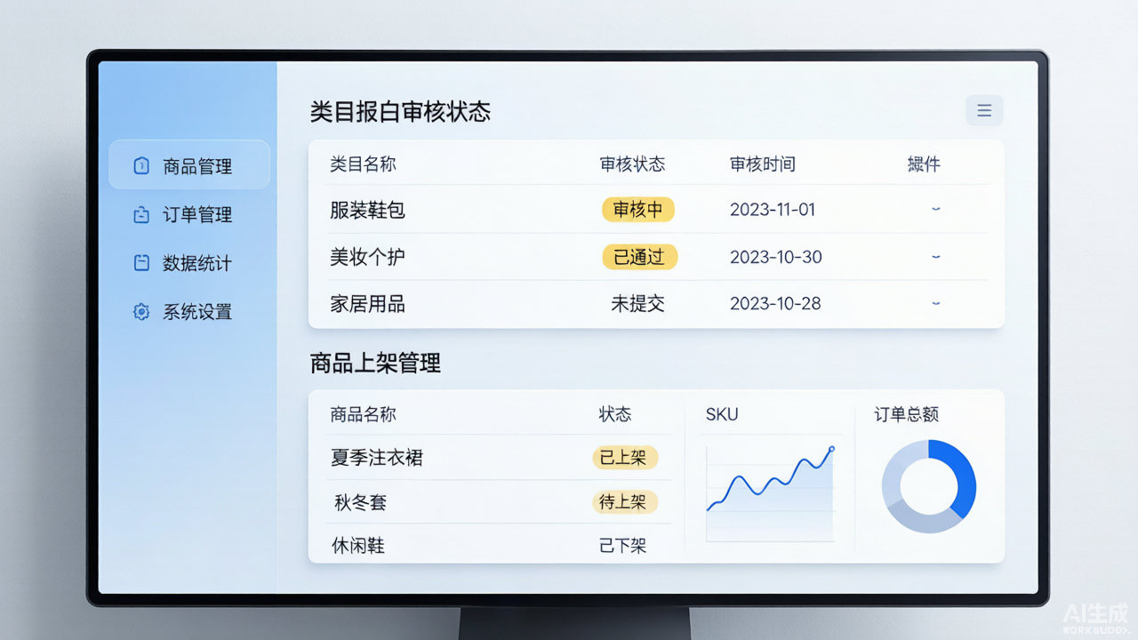 抖音小店服饰类目后台示意