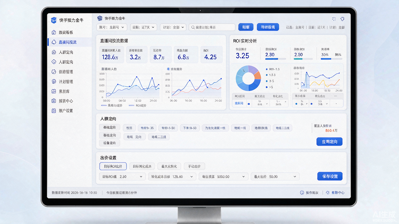 快手磁力金牛商家后台直播间投流数据